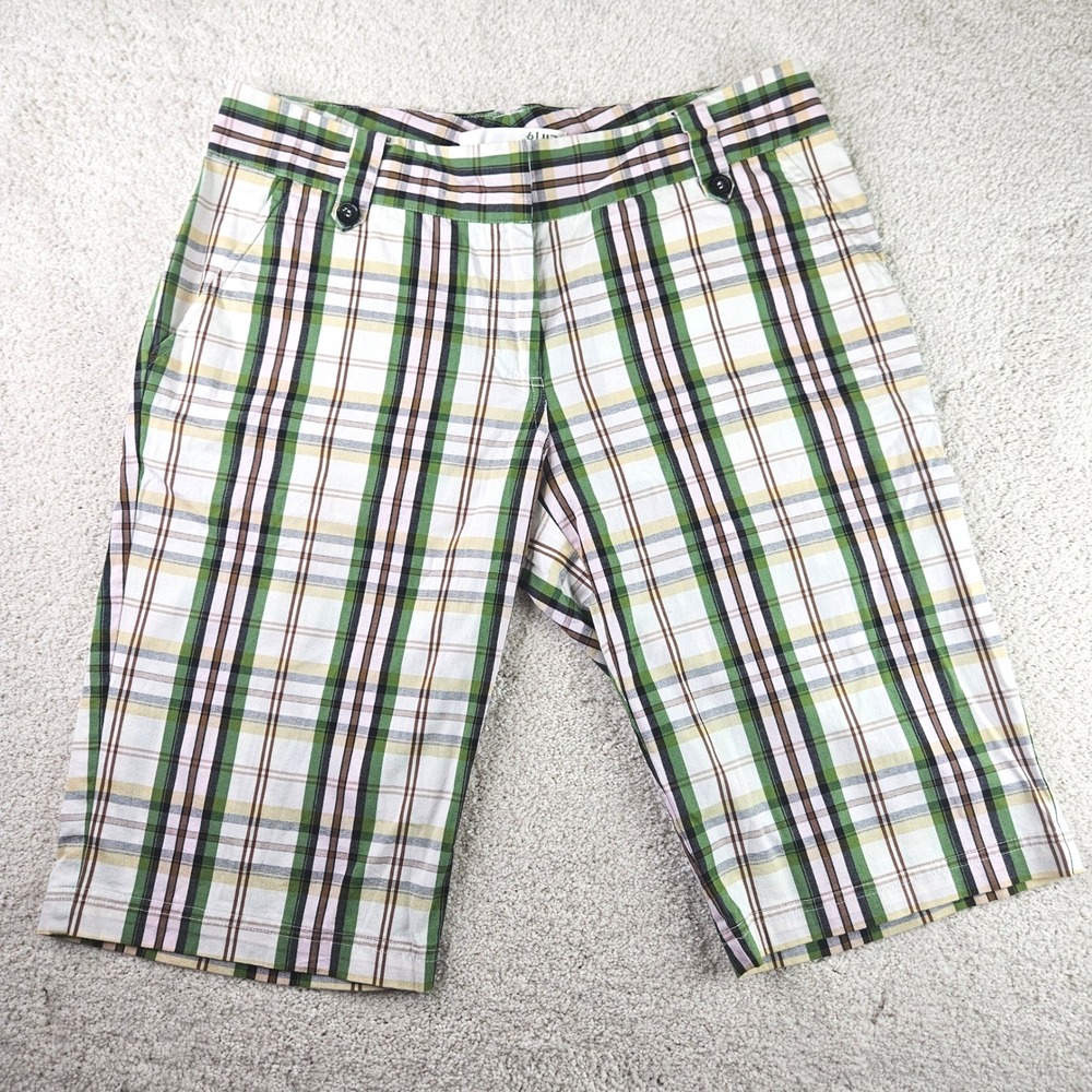 Women's Lija Plaid Golf Bermuda Shorts‎ Size 6 Green Brown White Casual